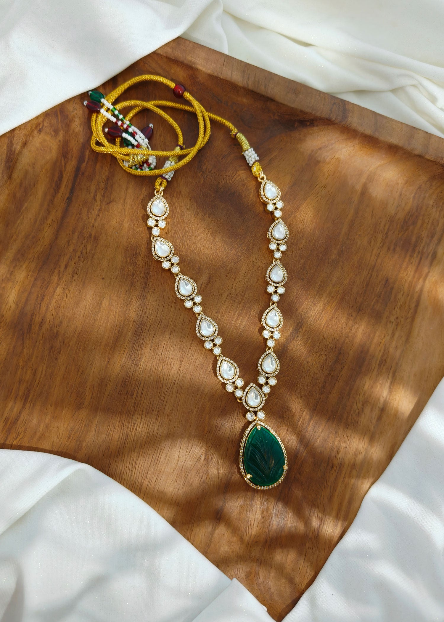 Drop Shape Emerald Zircon Short Necklace Set
