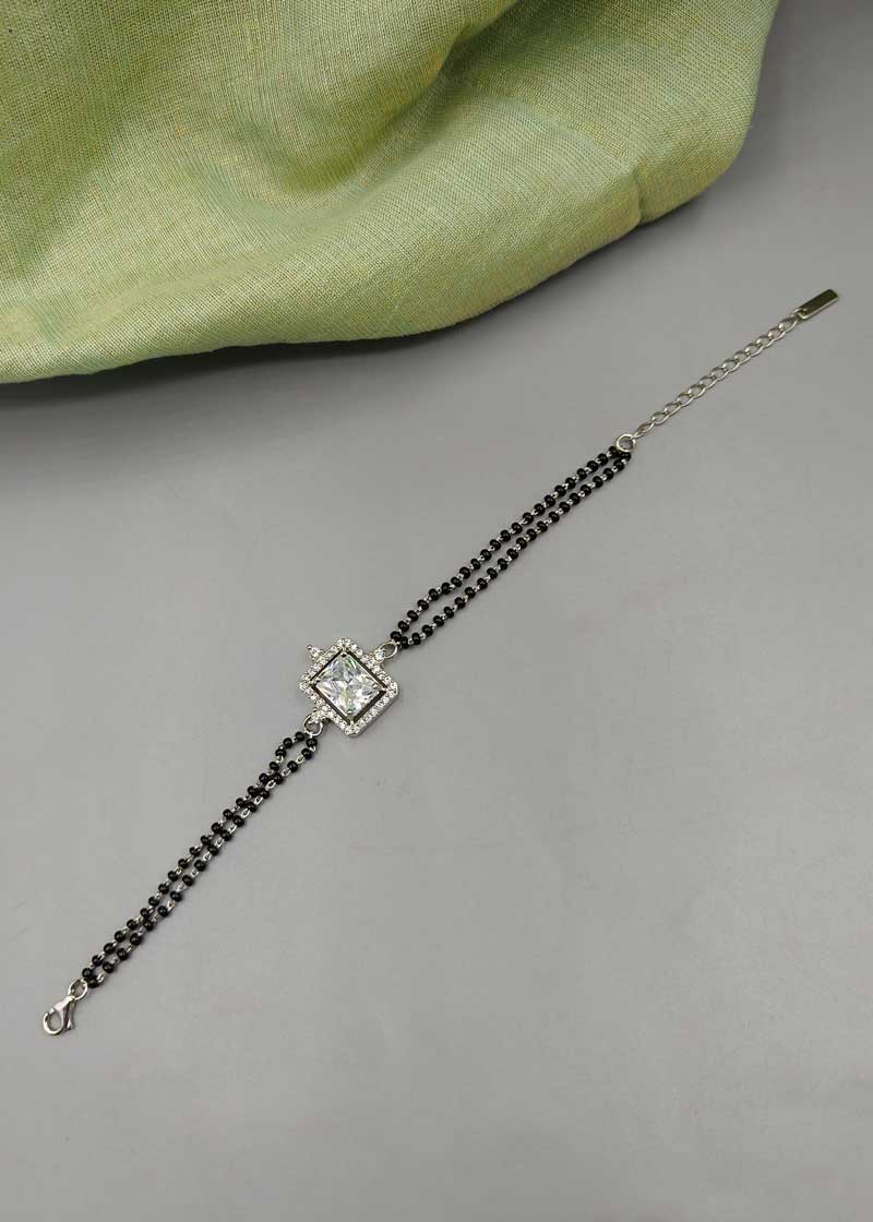 Double Layer Solitaire Silver Plated Mangalsutra Bracelet