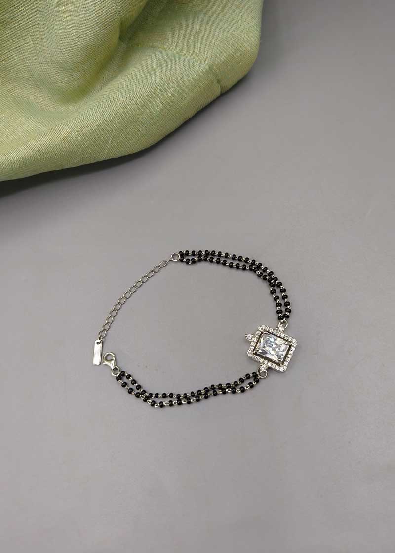 Double Layer Solitaire Silver Plated Mangalsutra Bracelet