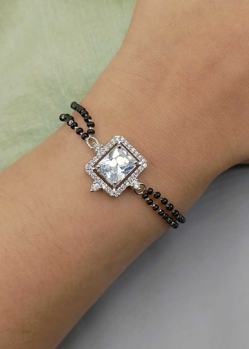 Double Layer Solitaire Silver Plated Mangalsutra Bracelet