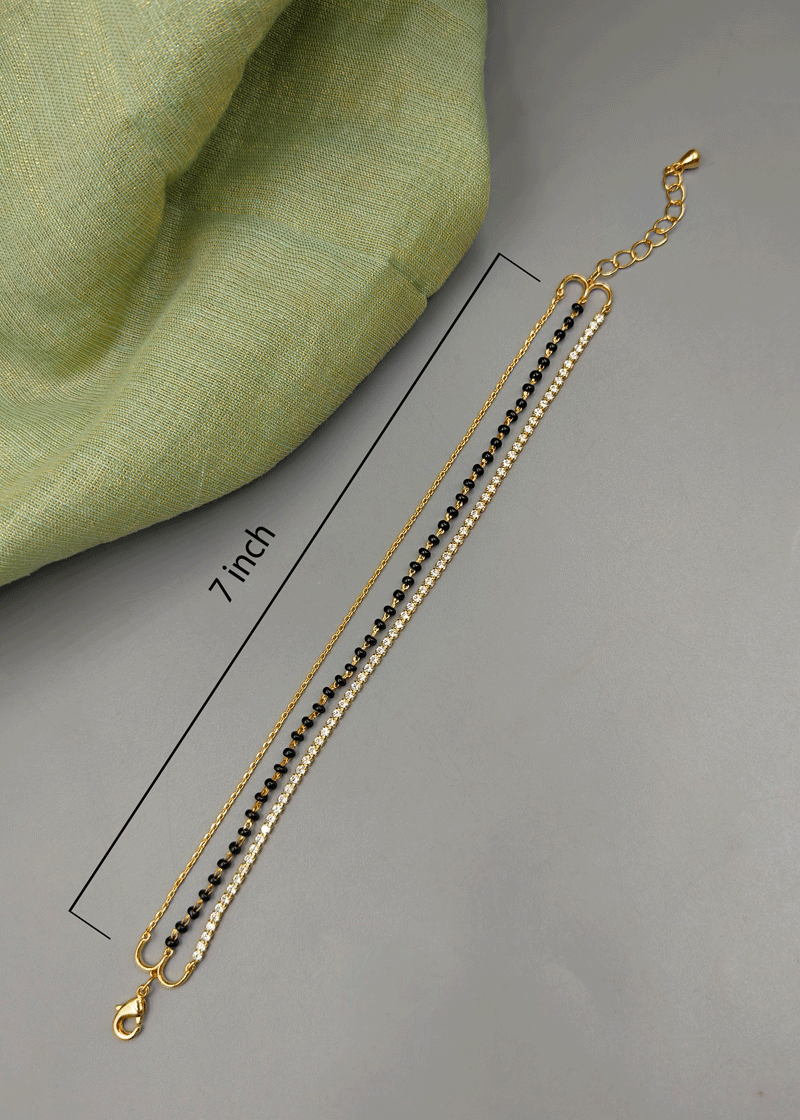 Delicate Three Layered Cubic Zircon Gold Plated Mangalsutra Bracelet