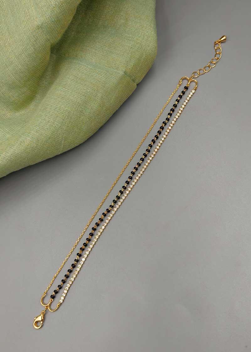 Delicate Three Layered Cubic Zircon Gold Plated Mangalsutra Bracelet