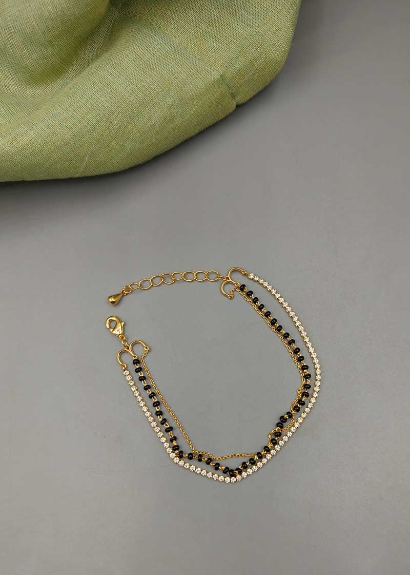 Delicate Three Layered Cubic Zircon Gold Plated Mangalsutra Bracelet