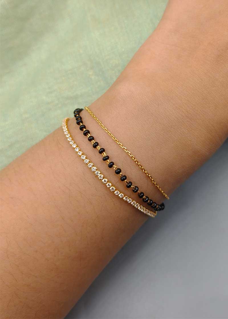 Delicate Three Layered Cubic Zircon Gold Plated Mangalsutra Bracelet