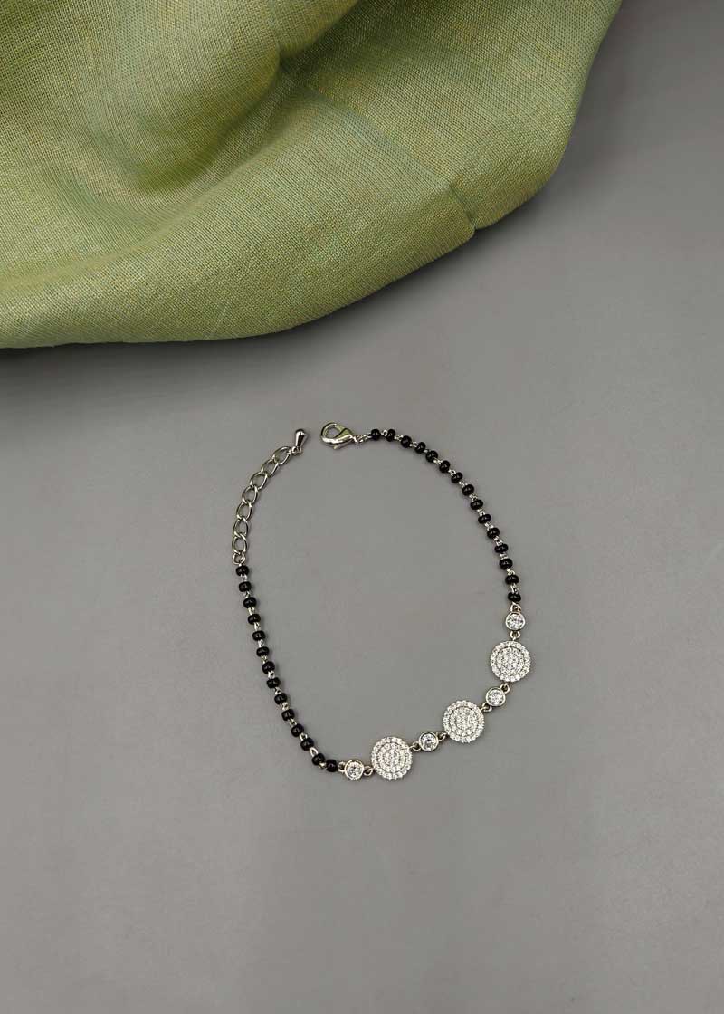 Round Trio & Diamond Silver Plated Mangalsutra Bracelet