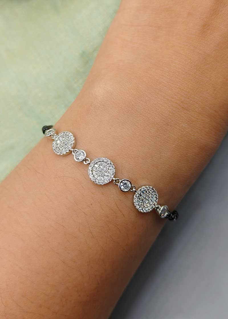 Round Trio & Diamond Silver Plated Mangalsutra Bracelet