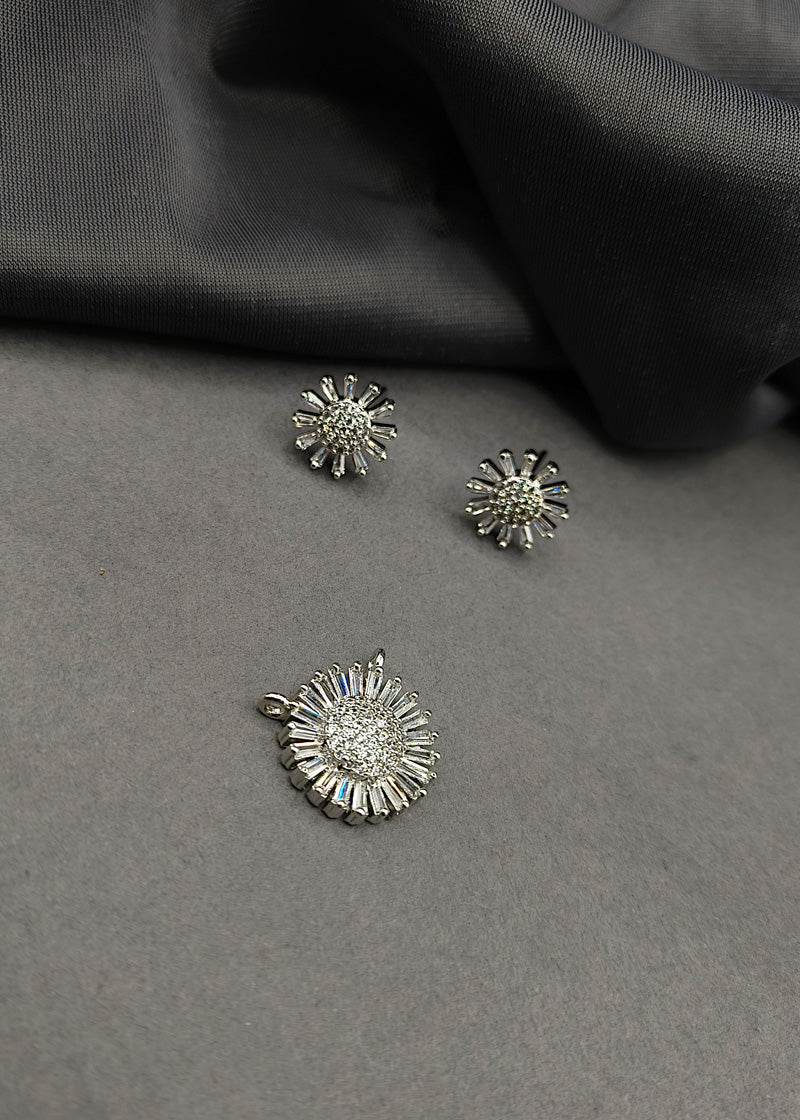Dazzling Crystal Floral Cubic Zircon Round Pendant set