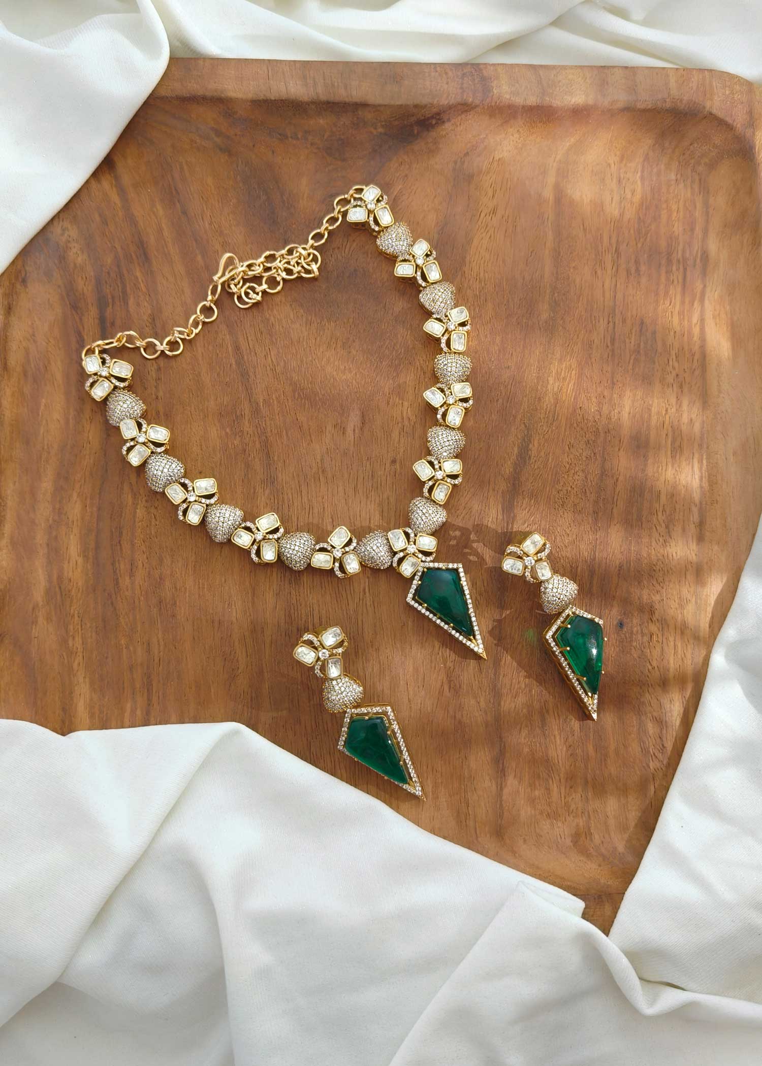 Designer Ruby / Emerald Moissanite Short Necklace Set