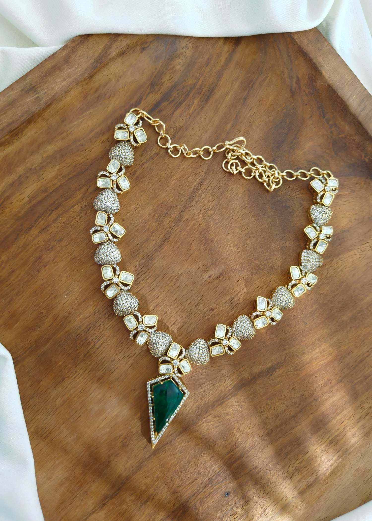 Designer Ruby / Emerald Moissanite Short Necklace Set