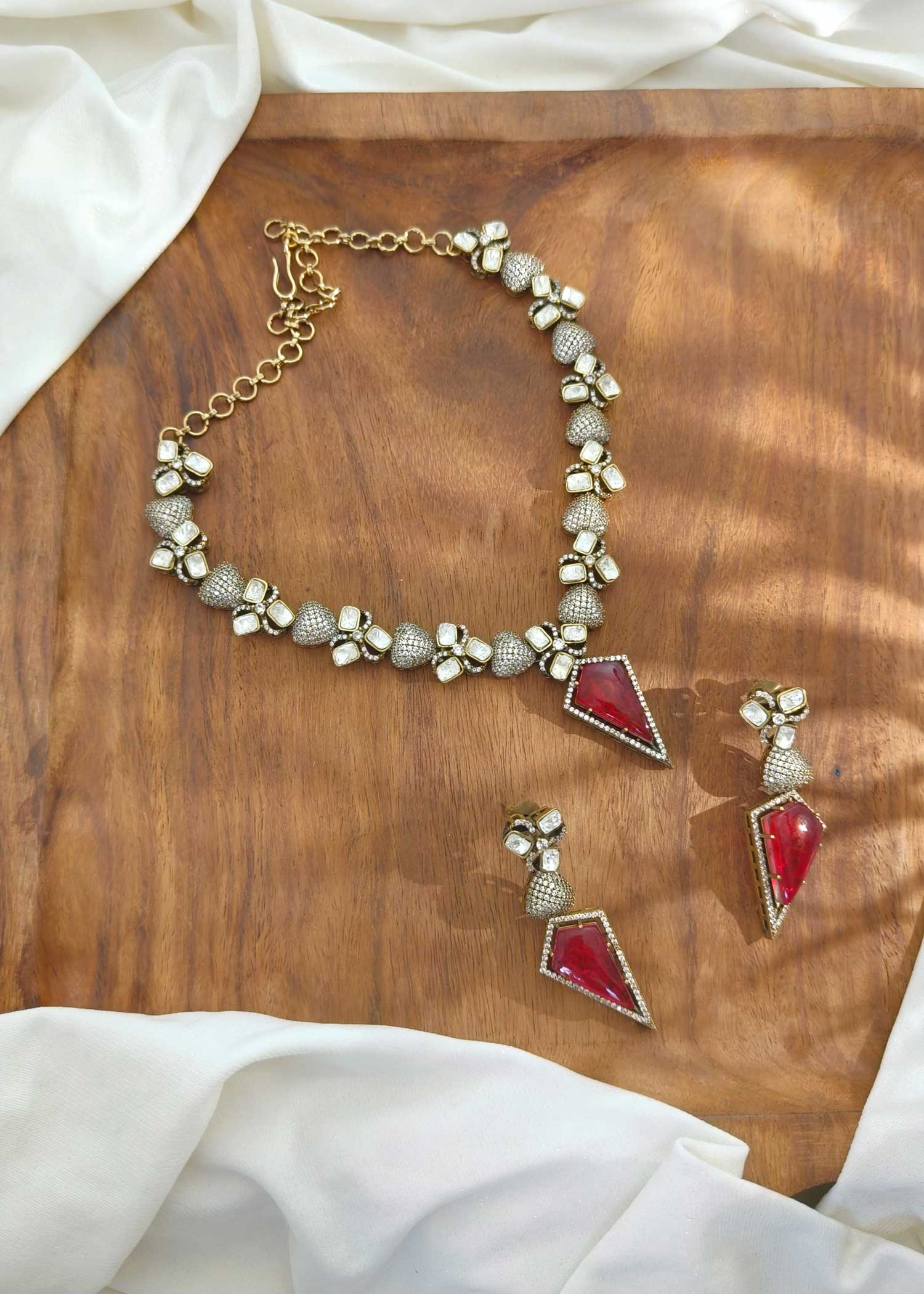 Designer Ruby / Emerald Moissanite Short Necklace Set
