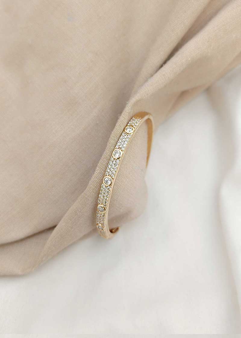 Rose Gold Plated Delicate Diamonds Studded Cubic Zircon Kada Bracelet