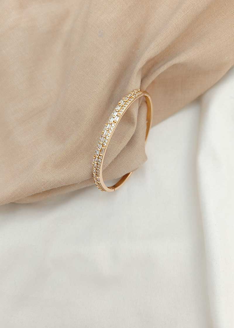 Rose Gold Finish Clear Stone Cubic Zircon Kada Bracelet