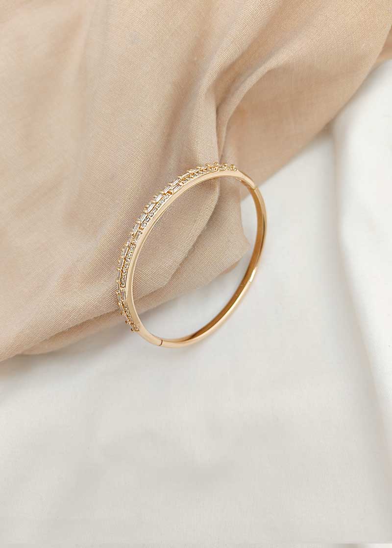 Rose Gold Finish Clear Stone Cubic Zircon Kada Bracelet