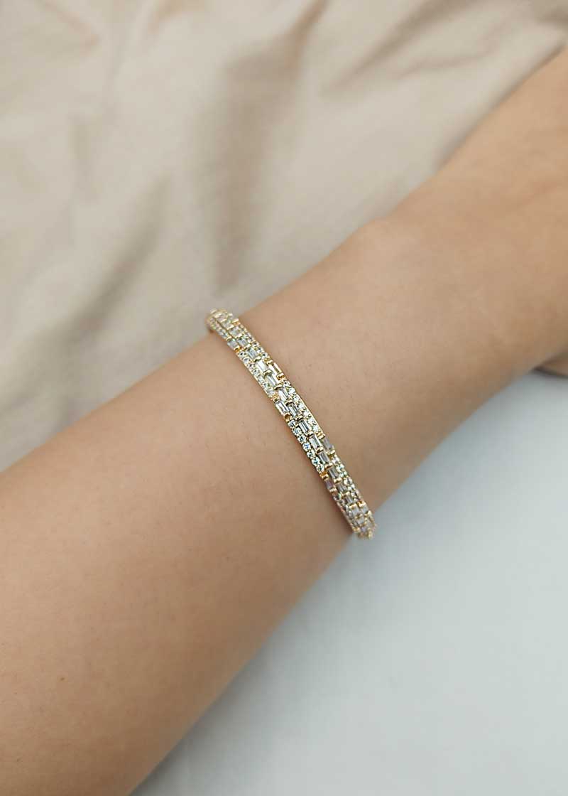 Rose Gold Finish Clear Stone Cubic Zircon Kada Bracelet