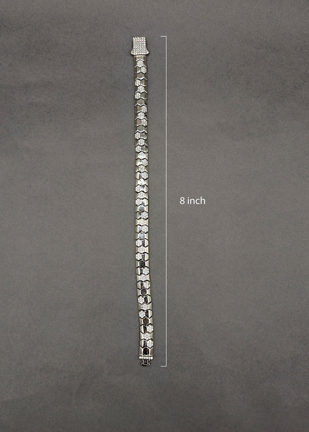 92.5 Sterling Silver Cubic Zircon Bold Hexagon Pattern Loose Bracelet For Men
