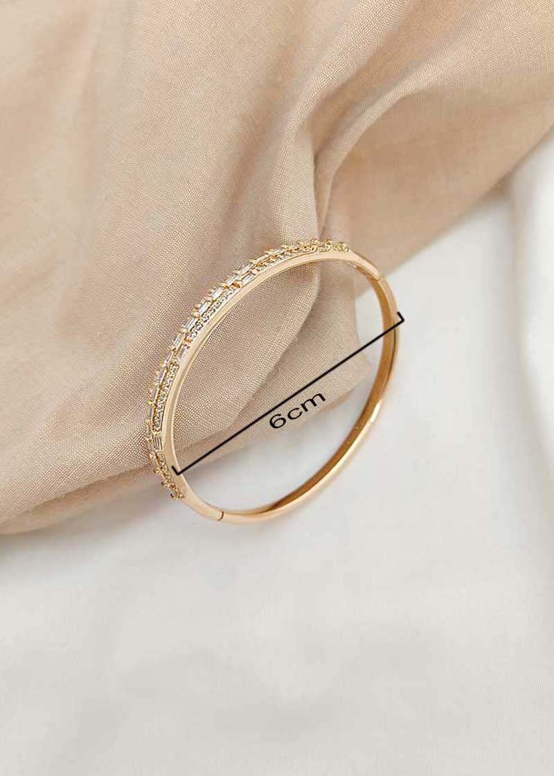 Rose Gold Finish Clear Stone Cubic Zircon Kada Bracelet