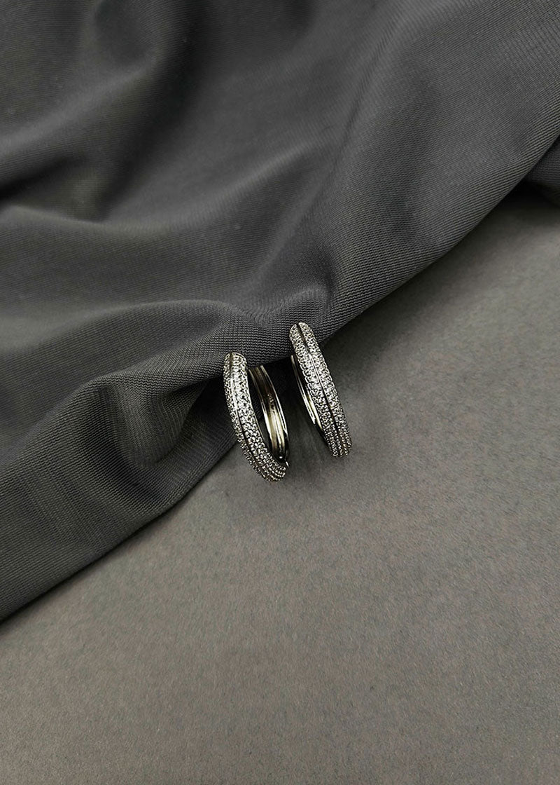 Silver Plated Diamond Studded Hoop Earrings