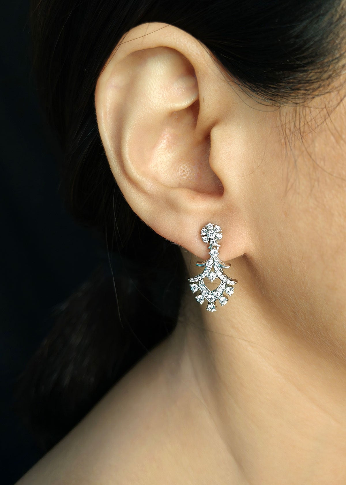 Shimmering Floral-Drop Cubic Zircon Silver-Plated Adjustable Short Necklace Set
