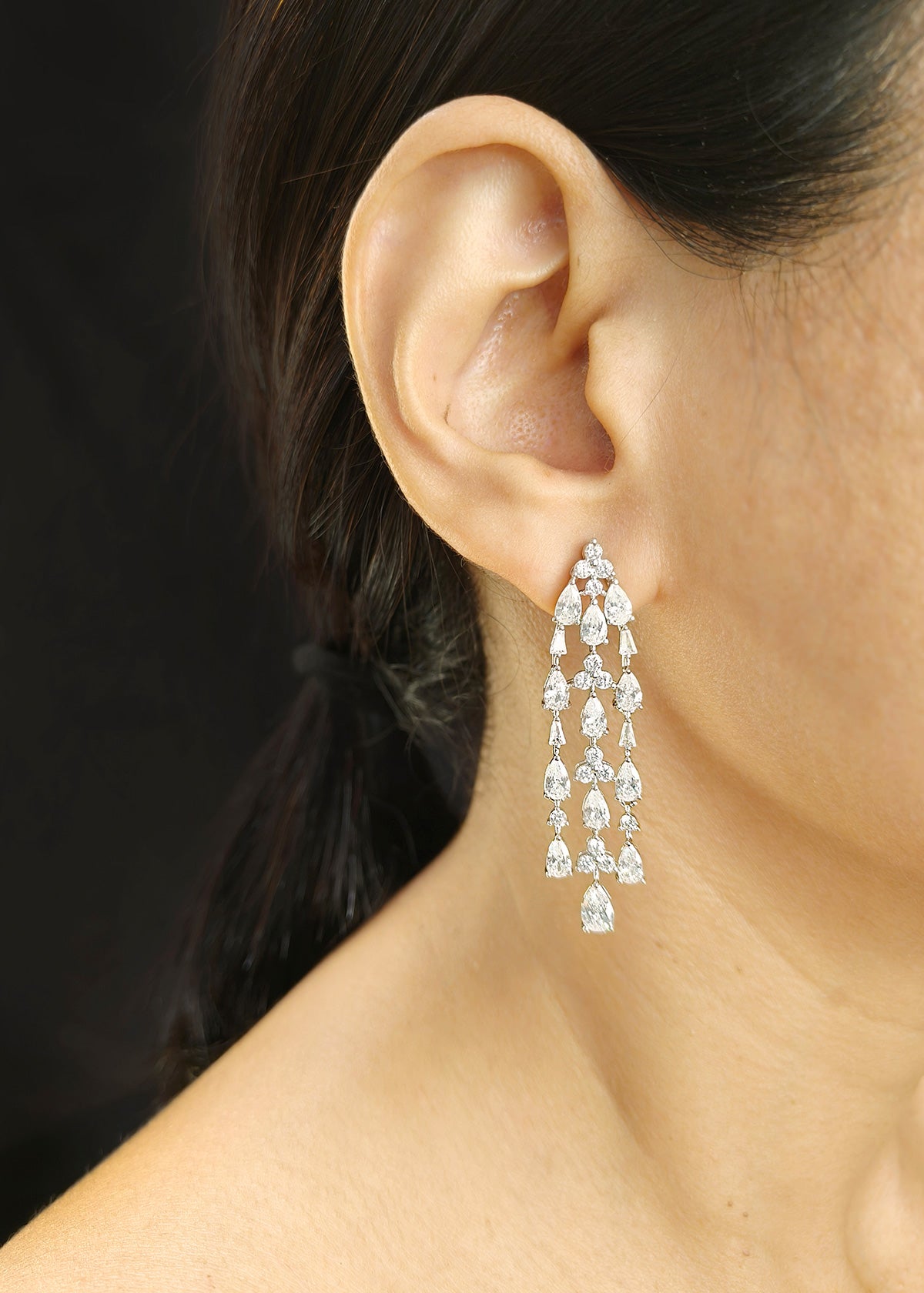 Elegant Teardrop Cubic Zircon Necklace Set With Long Earrings
