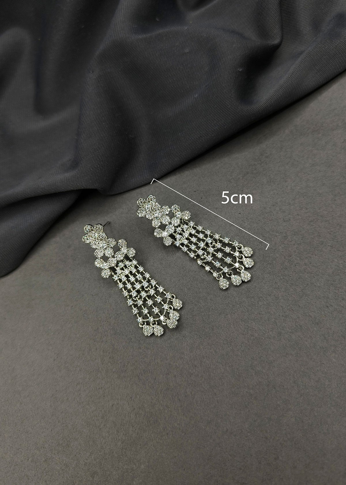 Floral Cascade Cubic Zircon Necklace Set With Long Earrings