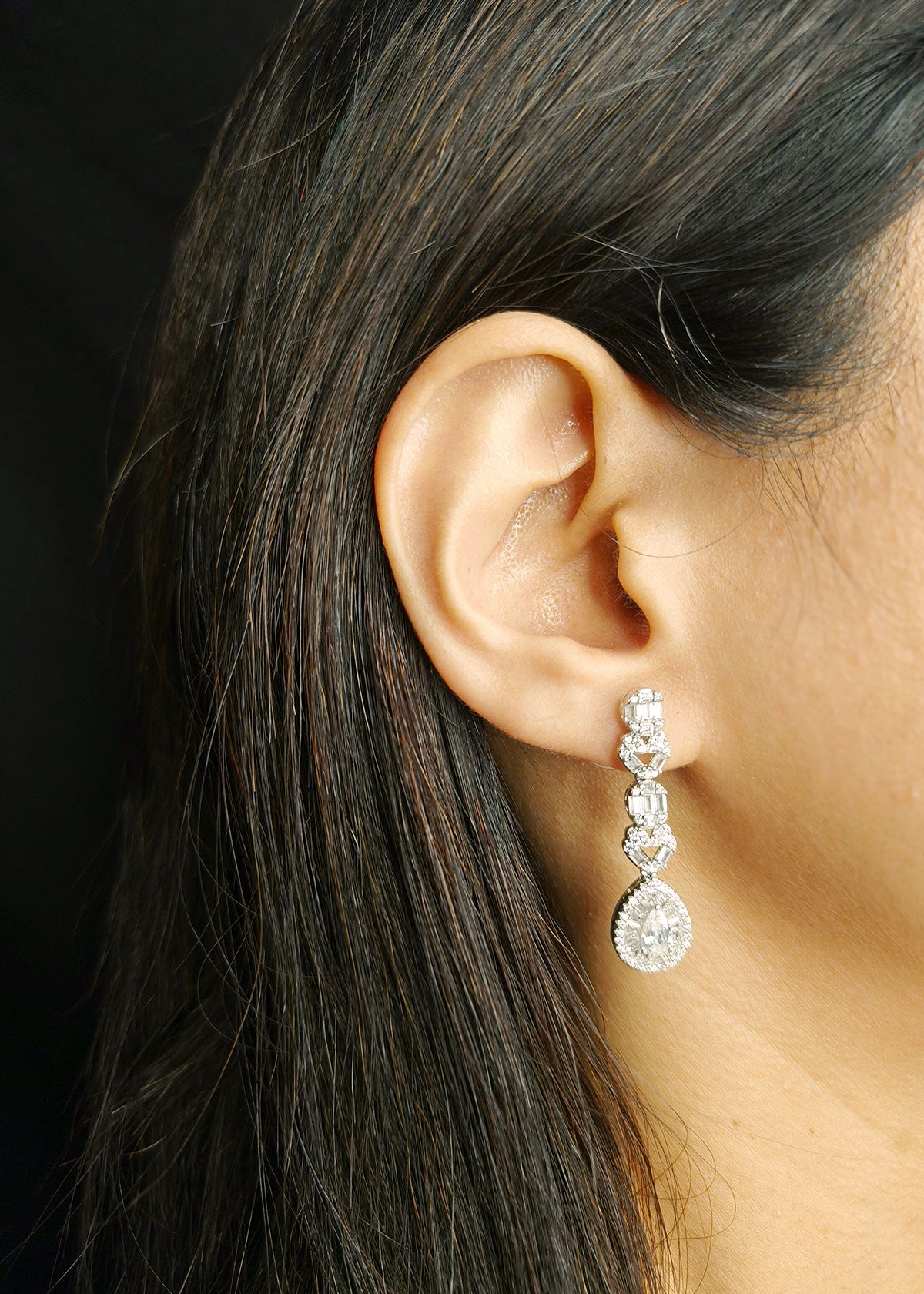 Classic Baguette Cubic Zircon Necklace Set With Long Earrings