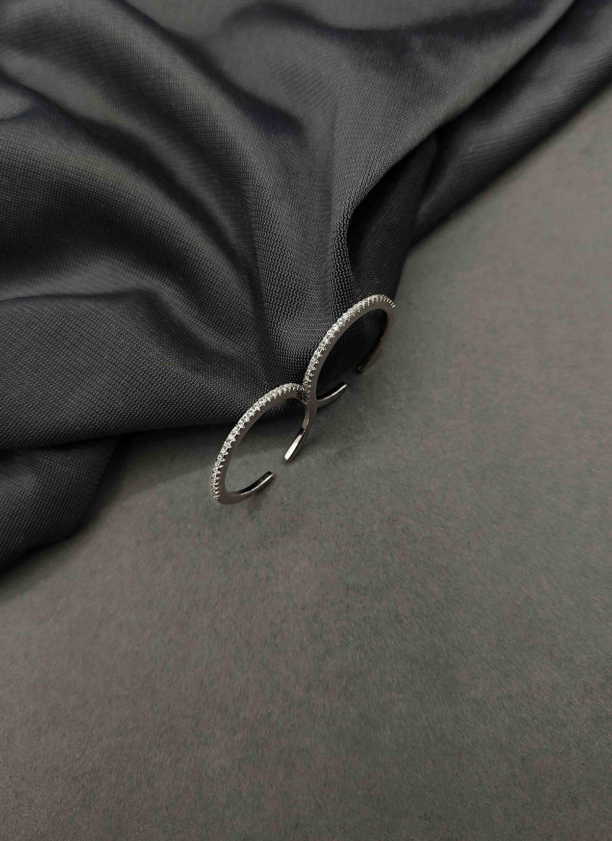 92.5 Sterling Silver Two-Finger Delicate Diamond Adjustable Finger Ring For Women