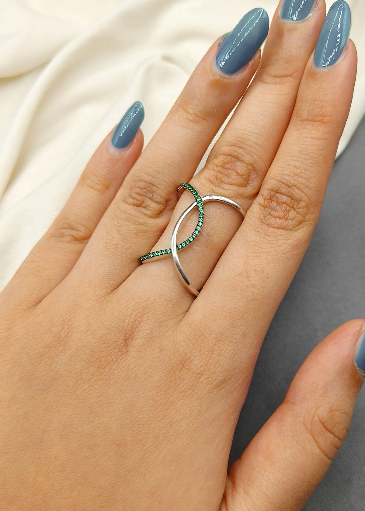 92.5 Sterling Silver Unique Designer Diamond Delicate Adjustable Women Finger Ring