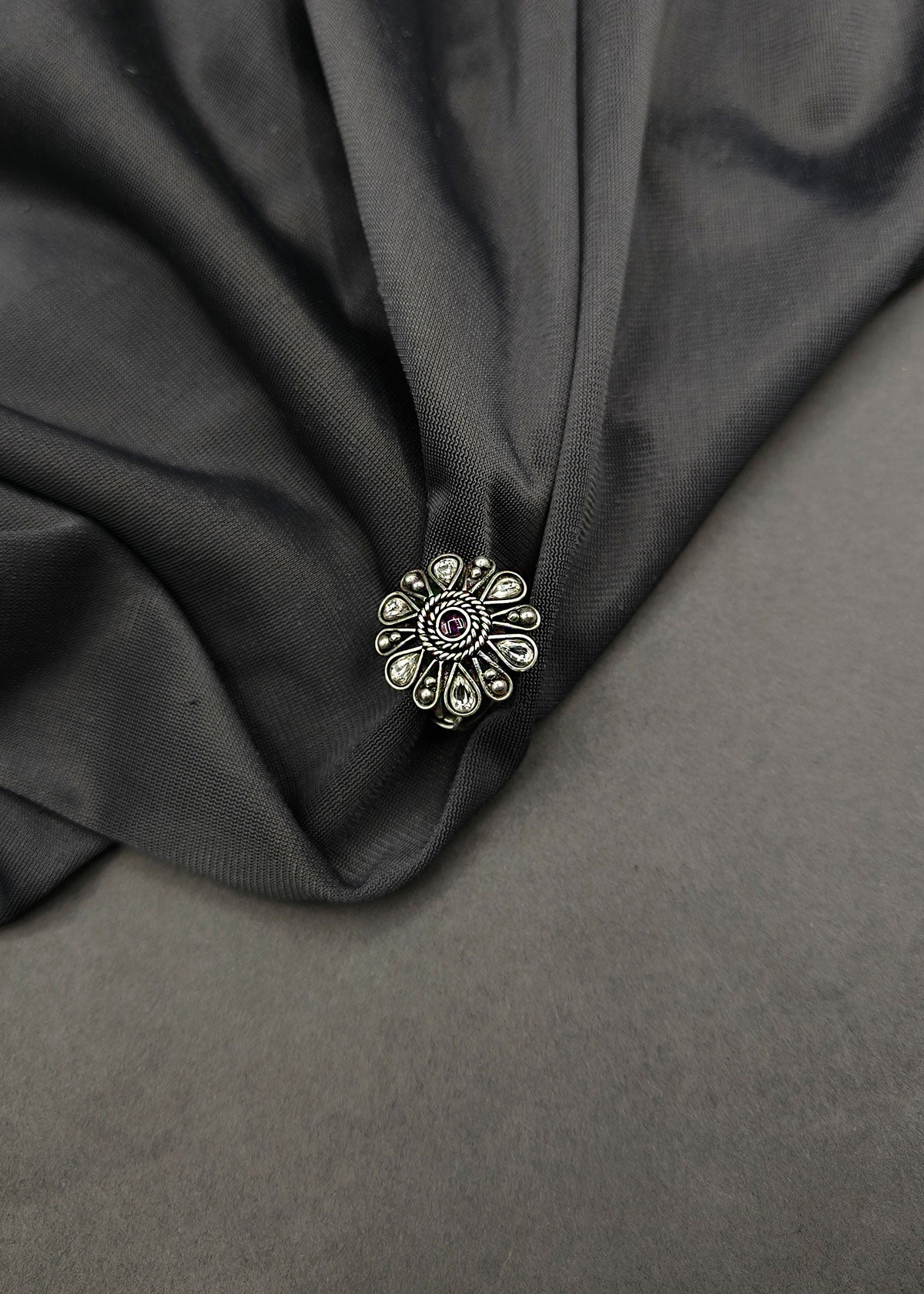 92.5 Sterling Silver Glamorous Oxidized Silver Adjustable Big Finger Ring