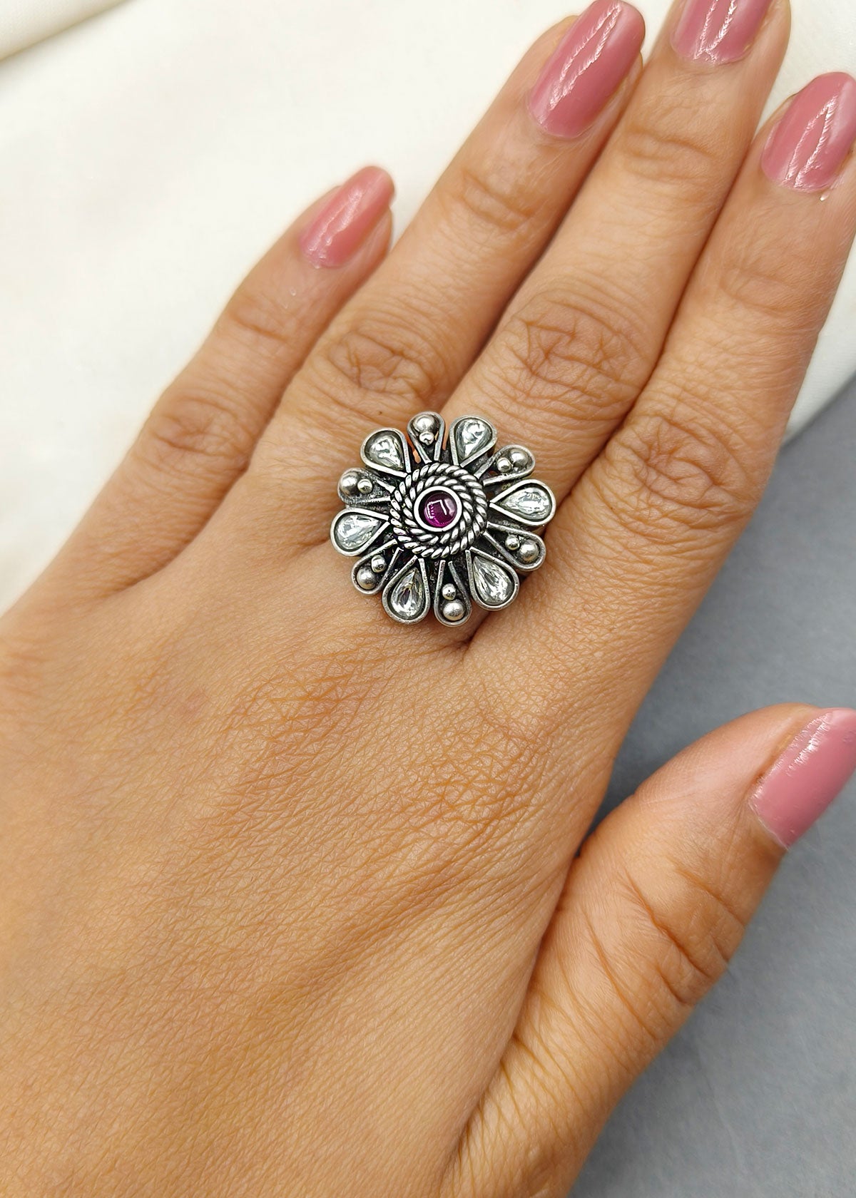 92.5 Sterling Silver Glamorous Oxidized Silver Adjustable Big Finger Ring