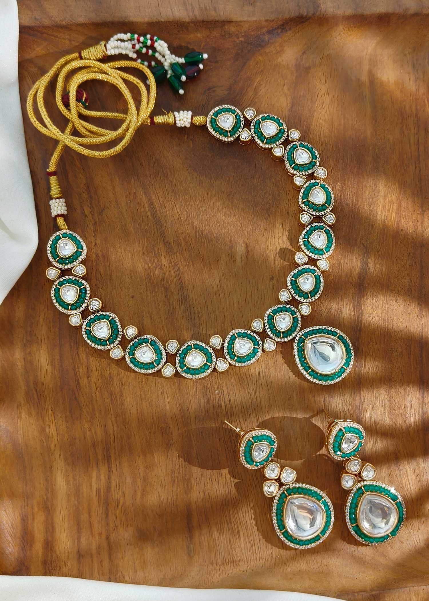 Green Beads Kundan Necklace Set