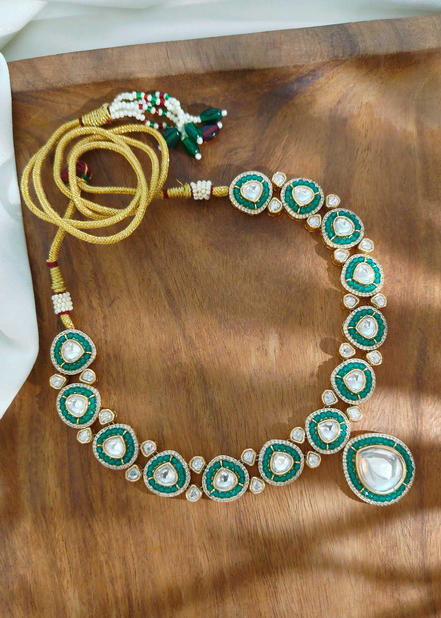 Green Beads Kundan Necklace Set