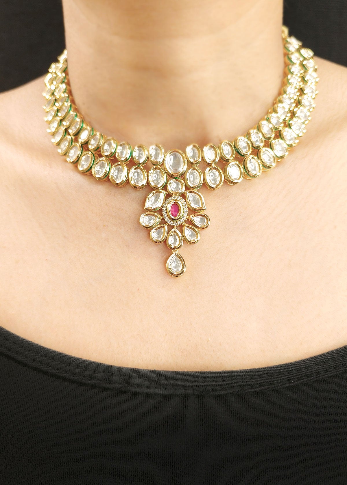 Elegant Gold Plated Kundan Necklace Set