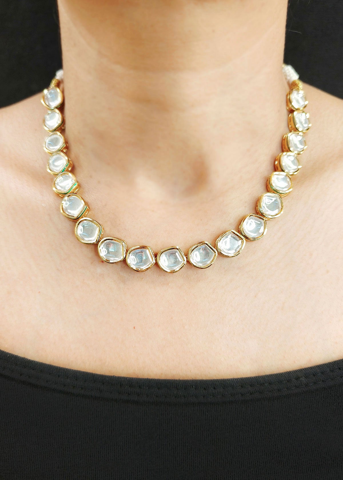 Delicate Classic Gold Plated Kundan Short Necklace Set