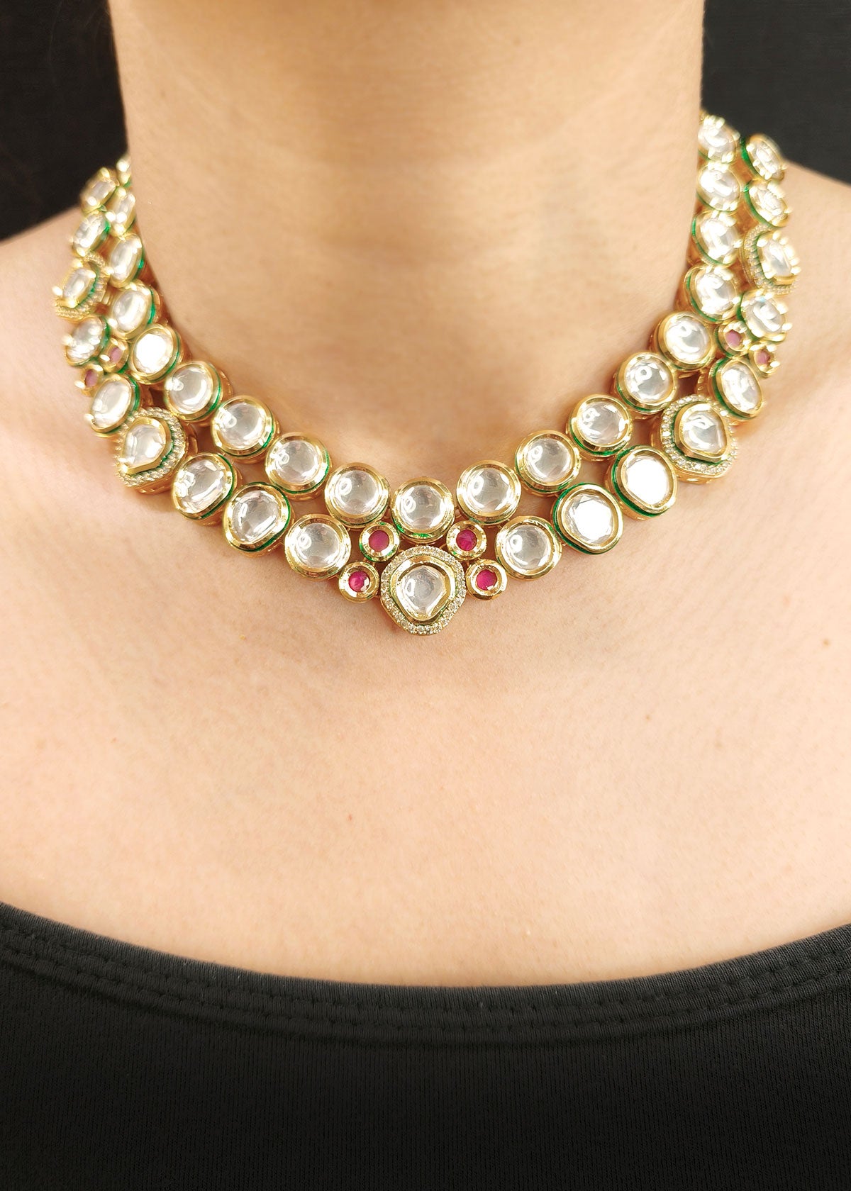Royal Short Kundan With Ruby Accents Necklace Set