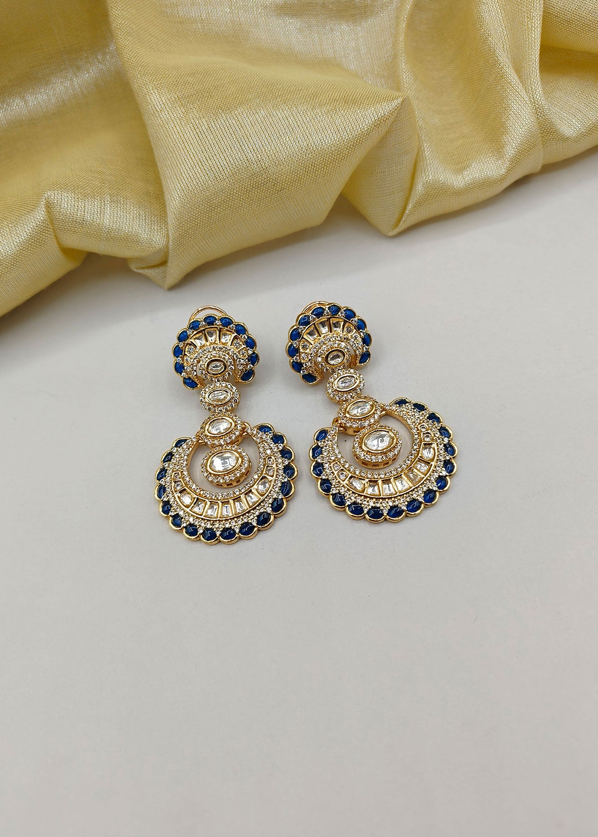 Kundan Gold Plated Traditional Big/ Long Colourful Chandbali Earrings