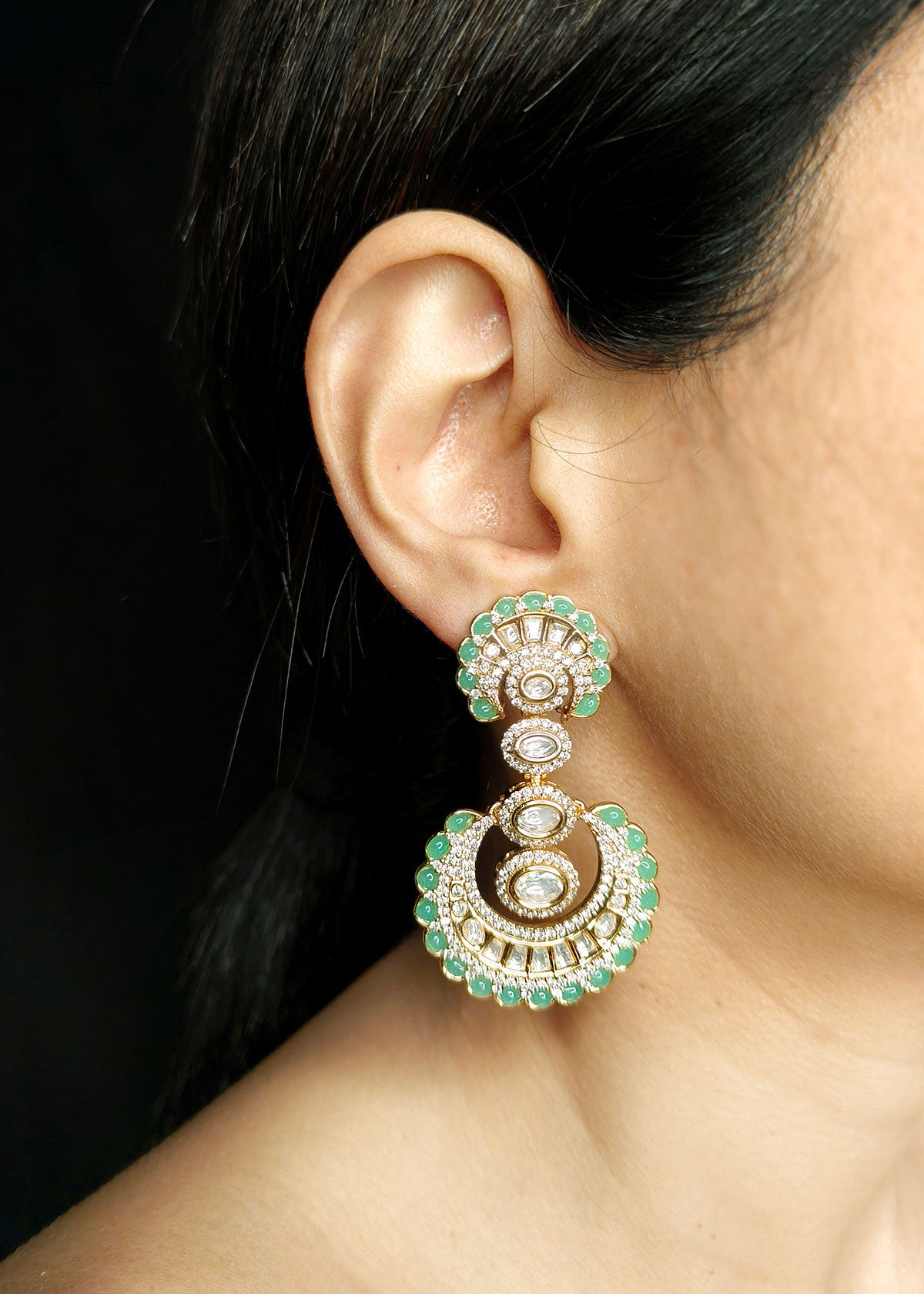 Kundan Gold Plated Traditional Big/ Long Colourful Chandbali Earrings