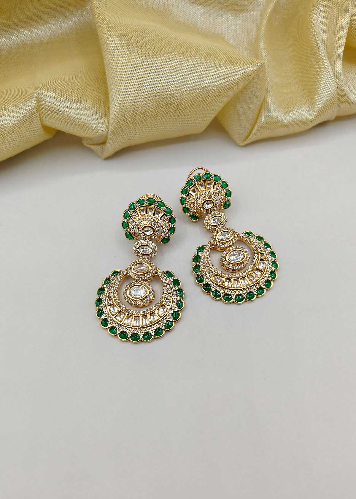 Kundan Gold Plated Traditional Big/ Long Colourful Chandbali Earrings