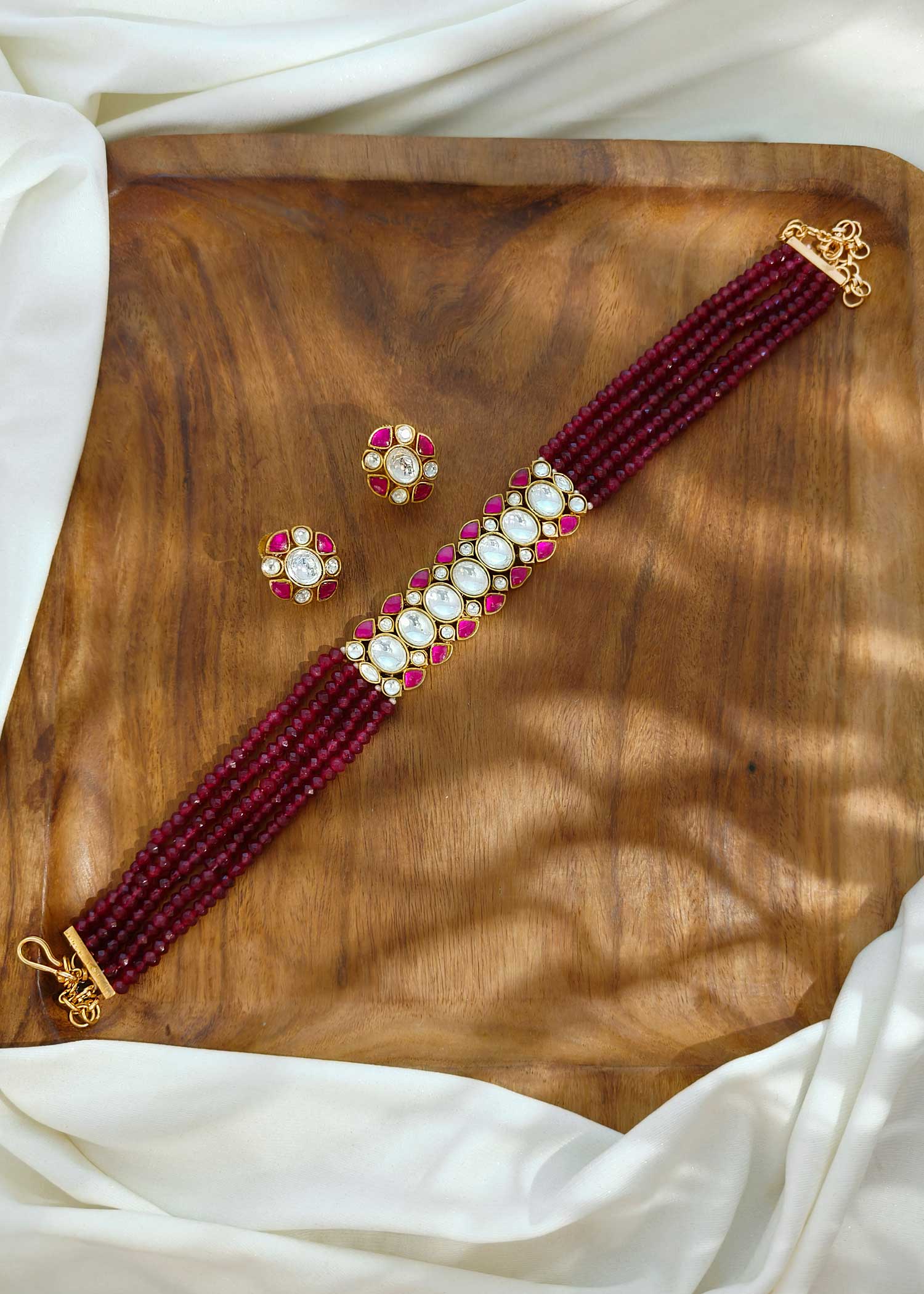Ruby Beads Kundan Choker Necklace Set