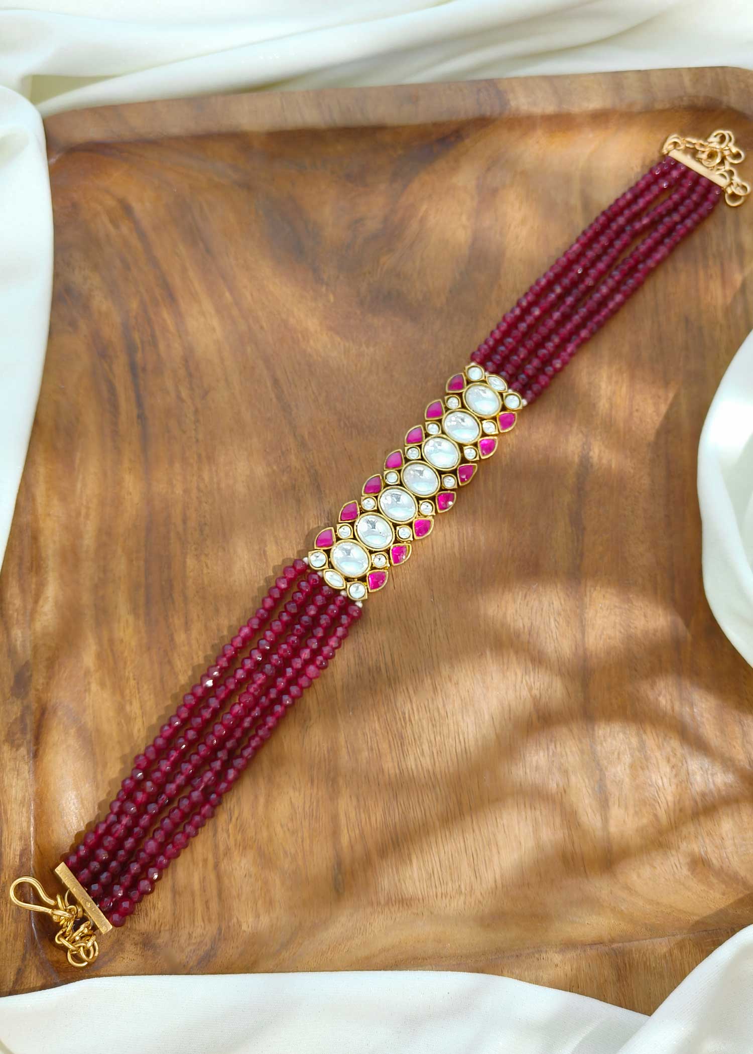 Ruby Beads Kundan Choker Necklace Set