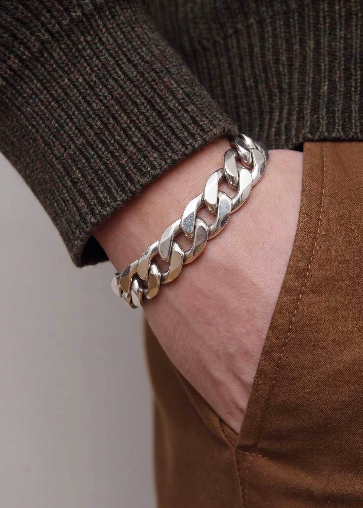 92.5 Sterling Silver Heavy Curb Chain Men’s Bracelet
