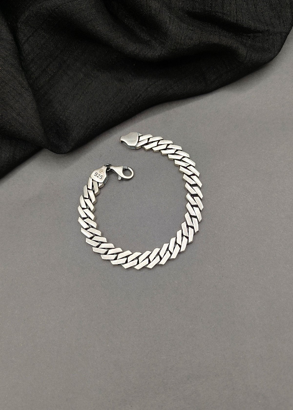 92.5 Oxidised Pure Silver Flat Cuban Link Men's Bracelet