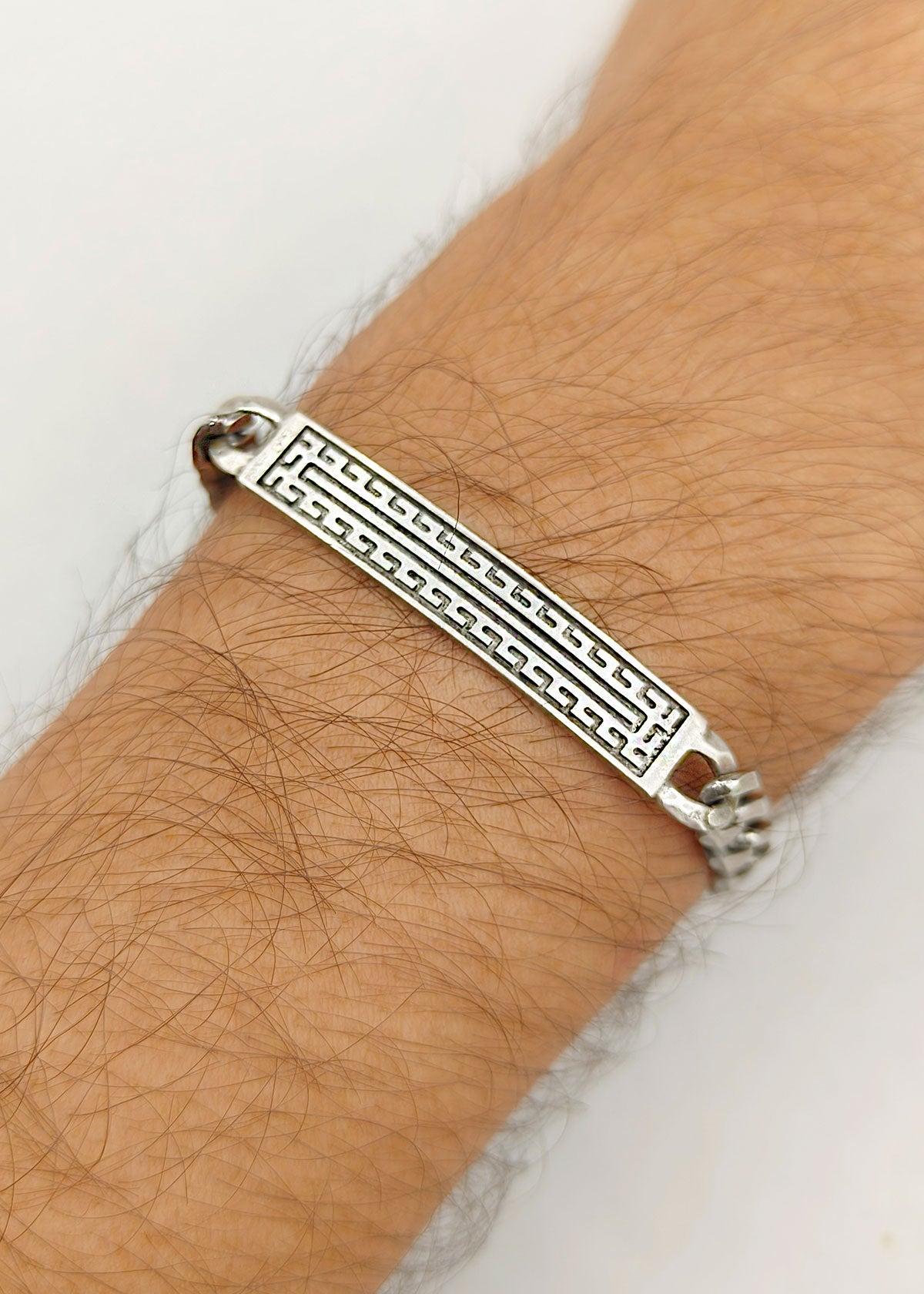Greek Classic 92.5 Silver Curb Chain ID Men's Loose Bracelet