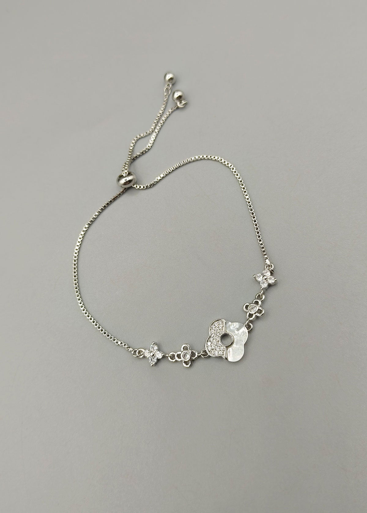 Cubic Zircon Floral Radiance Mother Of Pearl Adjustable Delicate Loose Bracelet