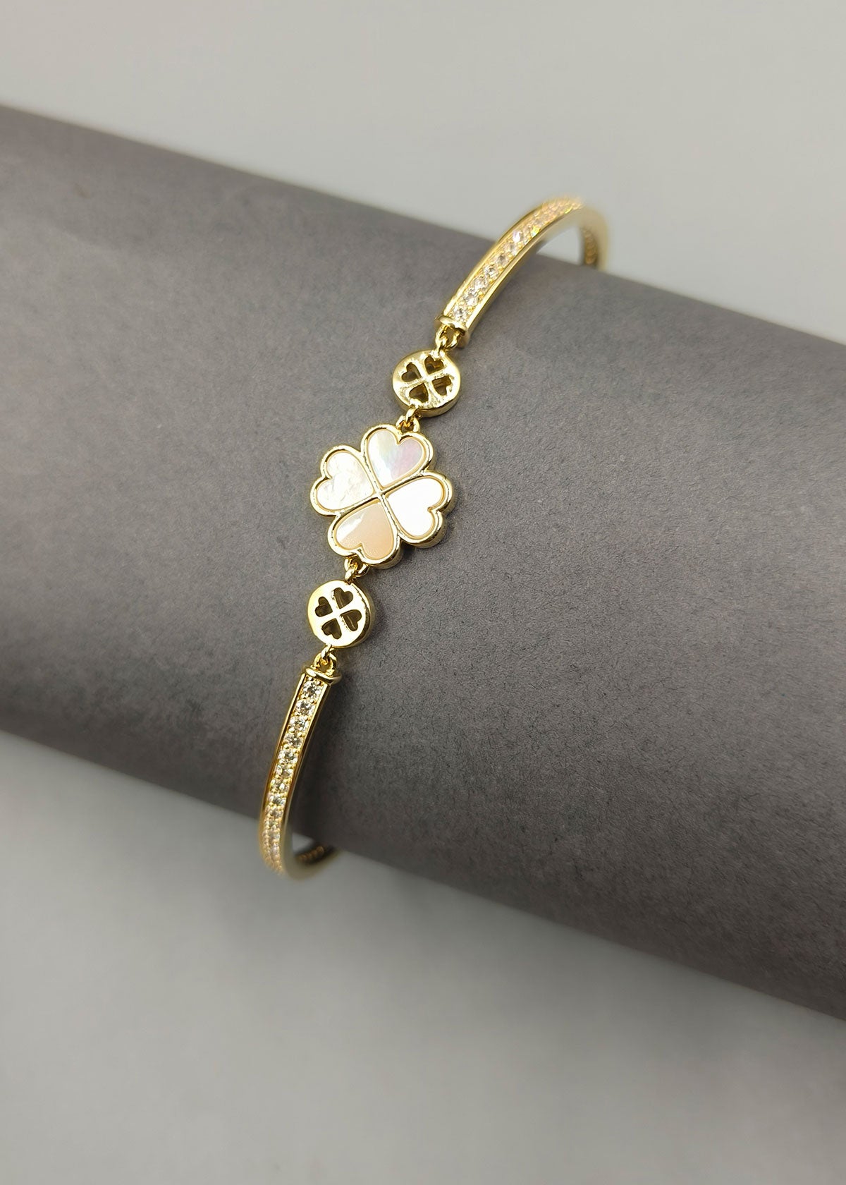 Gold And Silver Plated Mother of Pearl Heart Designer Cubic Zircon Delicate Kada Bracelet