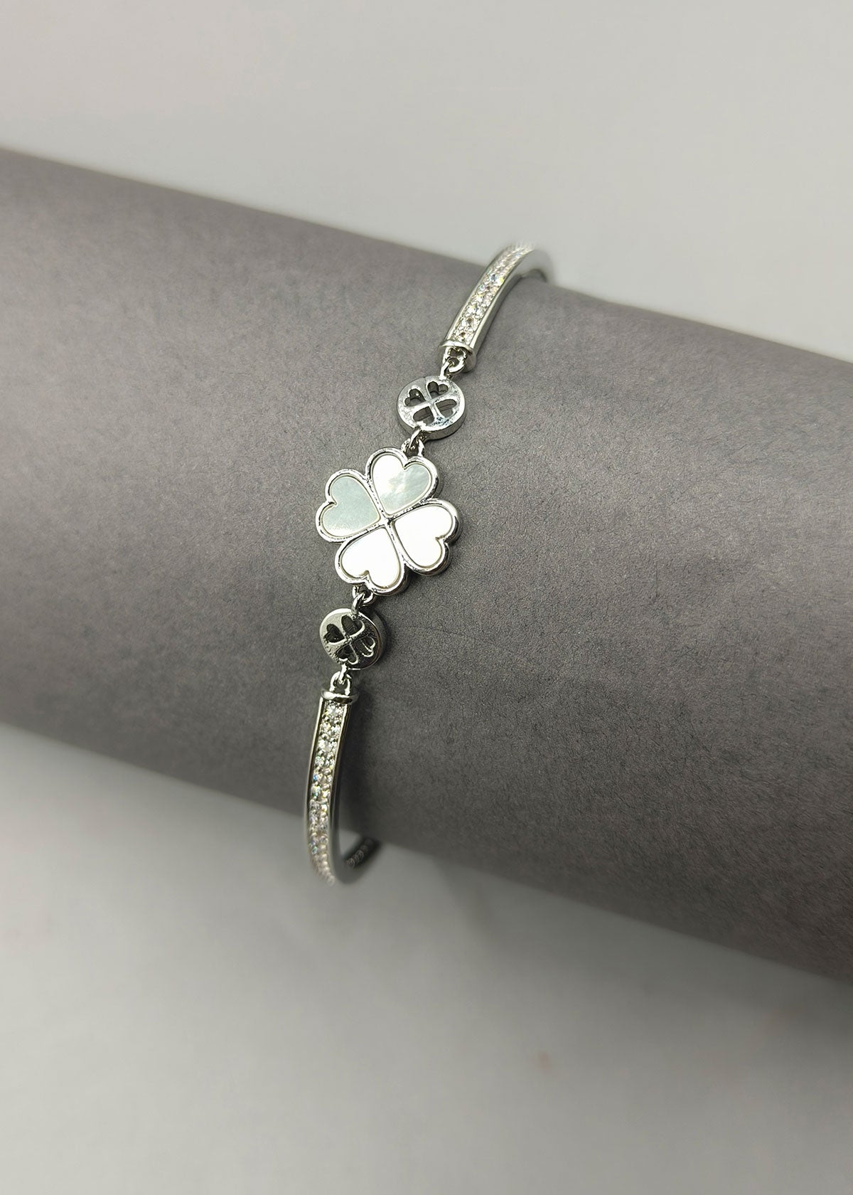 Gold And Silver Plated Mother of Pearl Heart Designer Cubic Zircon Delicate Kada Bracelet