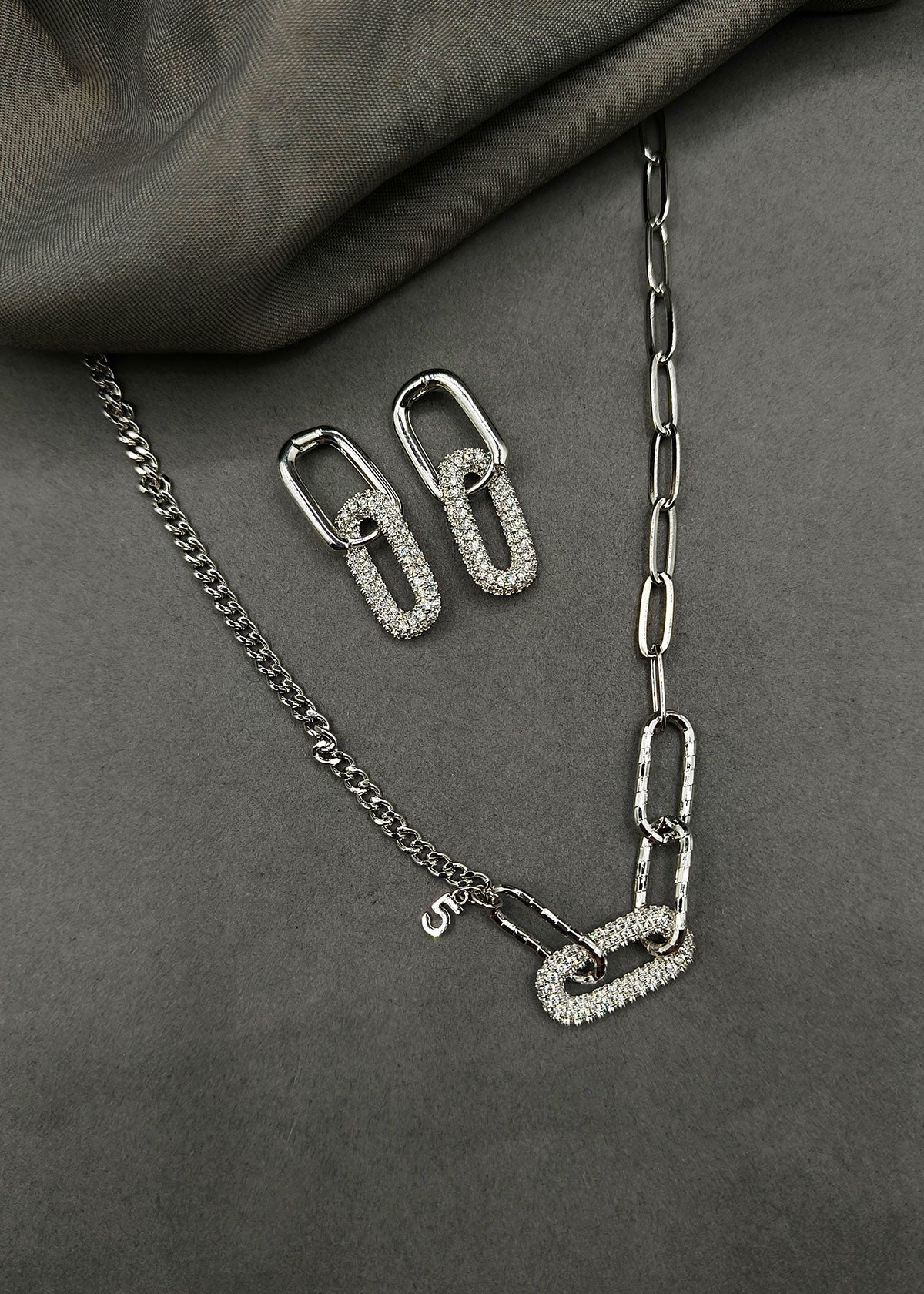 Statement Link Delicate Cubic Zircon Chain Pendant Set