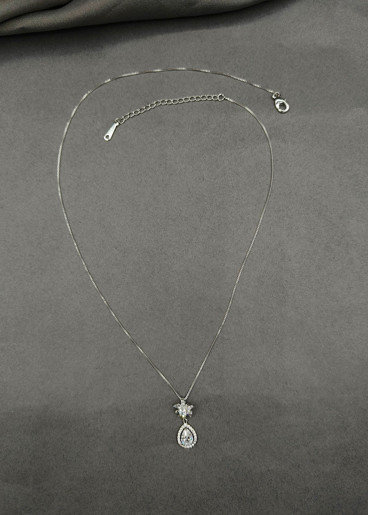 Cubic Zircon Crystal Bloom Drop Shape Delicate Pendant Set
