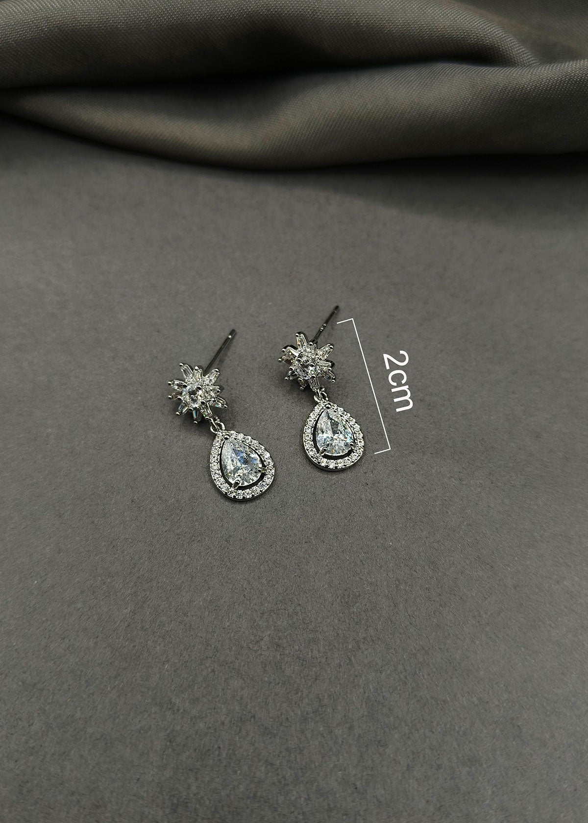 Cubic Zircon Crystal Bloom Drop Shape Delicate Pendant Set