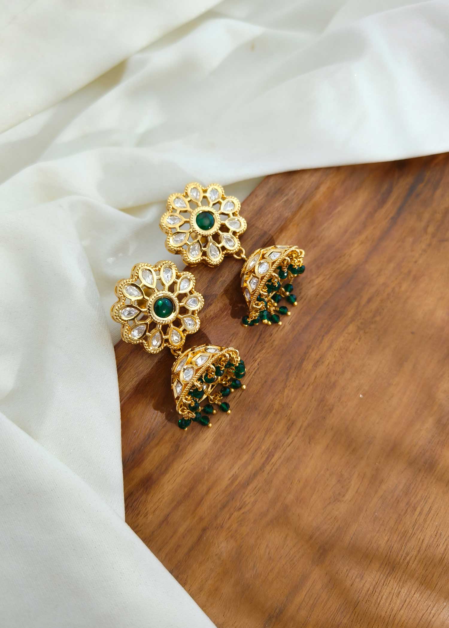Floral Dark Green Pearl Kundan Choker Necklace Set