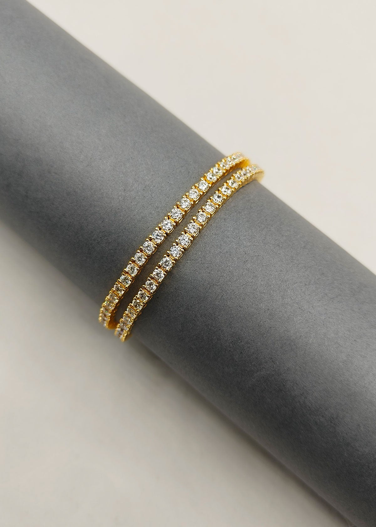 Gold Silver Cubic Zirconia Crystal Rhinestone 2-Line Loose Bracelet